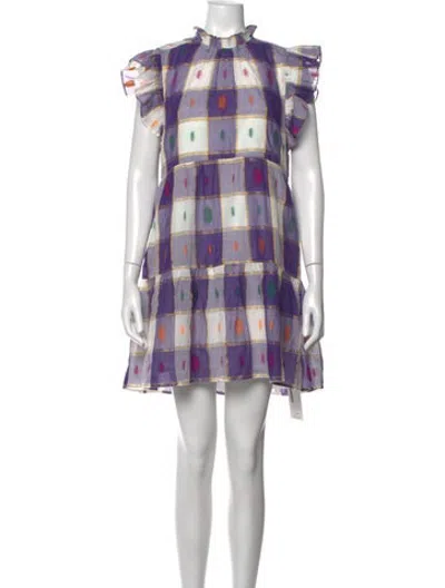 Pre-owned Marie Oliver Plaid Print Mini Dress W/ Tags In Purple