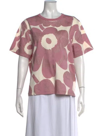 Pre-owned Marimekko Floral Print Crew Neck T-shirt In Pink