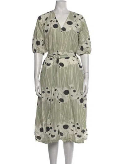 Pre-owned Marimekko Floral Print Midi Length Dress In Green