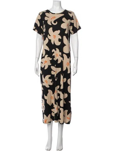 Pre-owned Marimekko Floral Print Midi Length Dress In Neutrals