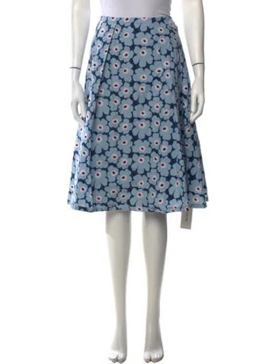 Pre-owned Marimekko Floral Print Midi Length Skirt In Blue
