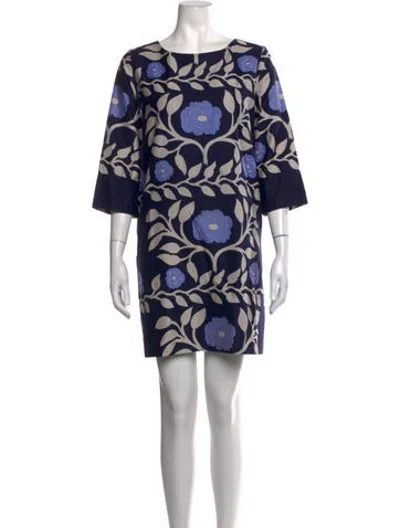 Pre-owned Marimekko Floral Print Mini Dress In Blue