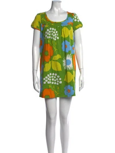 Pre-owned Marimekko Floral Print Mini Dress In Green