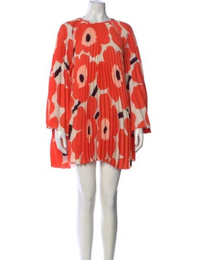 Pre-owned Marimekko Floral Print Mini Dress In Orange