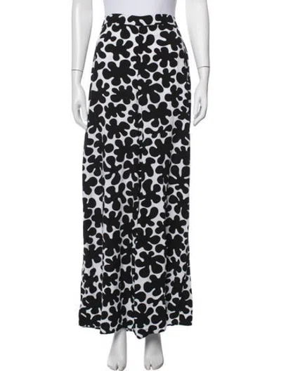 Pre-owned Marimekko Floral Print Wide Leg Pants In Black