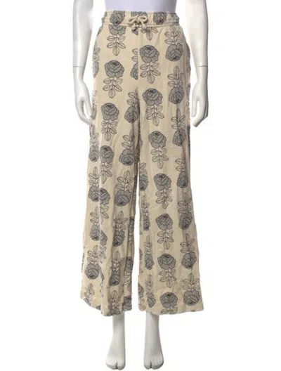 Pre-owned Marimekko Floral Print Wide Leg Pants In Neutrals