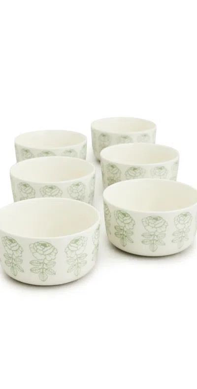 Marimekko Oiva Vihkiruusu Bowls Set Of 6 White/sage