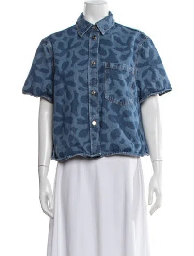Pre-owned Marimekko Patterned Denim Jacket In Blue