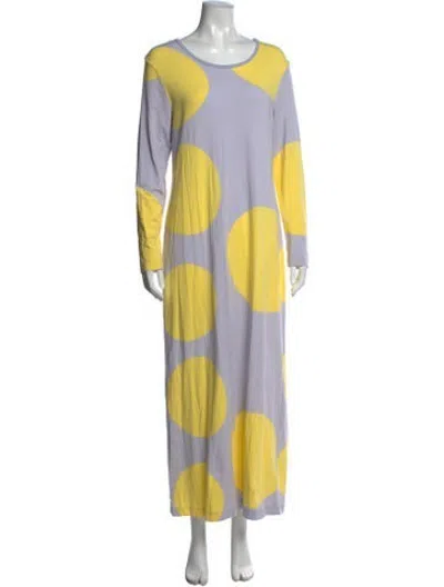 Pre-owned Marimekko Polka Dot Print Long Dress In Yellow