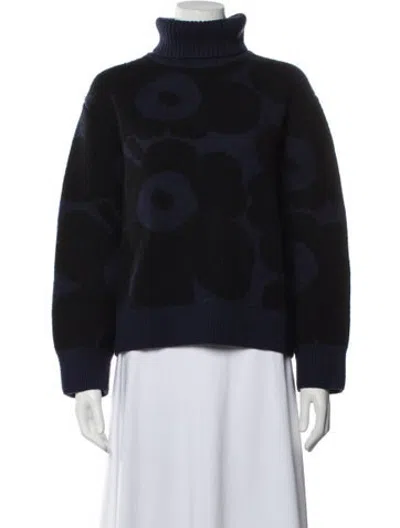 Pre-owned Marimekko Wool Floral Print Sweater In Black