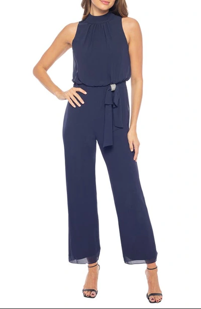Marina Chiffon Halter Neck Sleeveless Jumpsuit In Navy