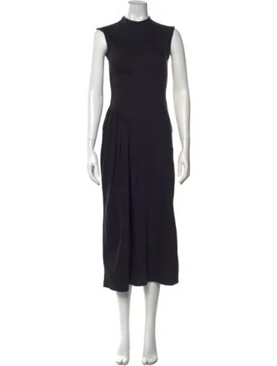 Pre-owned Marina Moscone Mock Neck Midi Length Dress In Black