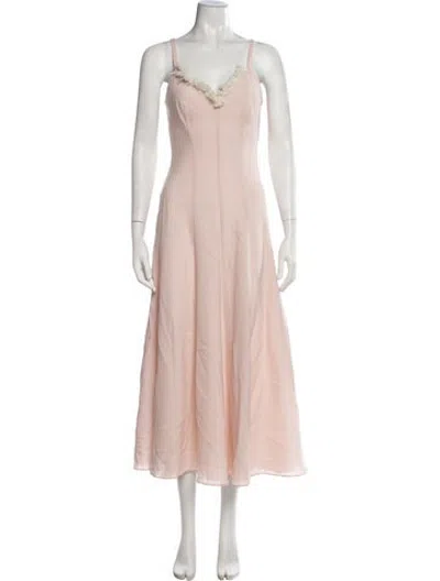 Pre-owned Marina Moscone Virgin Wool Midi Length Dress In Pink