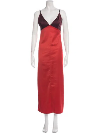 Pre-owned Marina Moscone V-neck Long Dress In Red