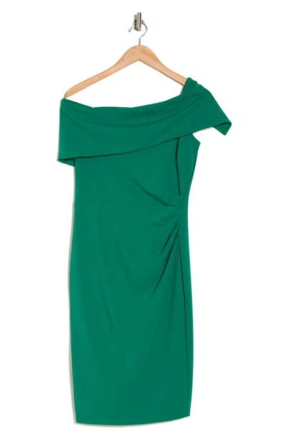 Marina Off The Shoulder Short Sleeve Sheath Dress In Green