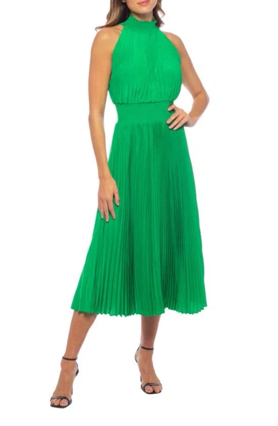 Marina Pleated Midi Dress In Kelly Green