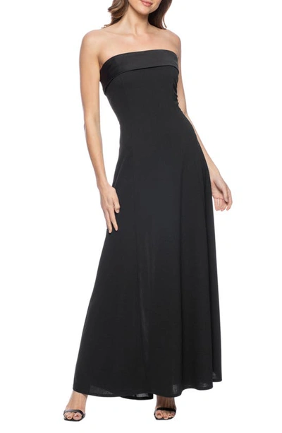 Marina Scuba Strapless Evening Gown In Black