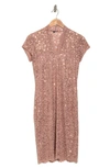 Marina Sequin Lace Cap Sleeve Sheath Dress In Blush