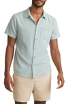 Marine Layer Classic Selvage Short Sleeve Stretch Cotton Button-up Shirt In Pale Blue