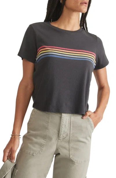 Marine Layer Easy Rainbow Stripe Crop T-shirt In Faded Black