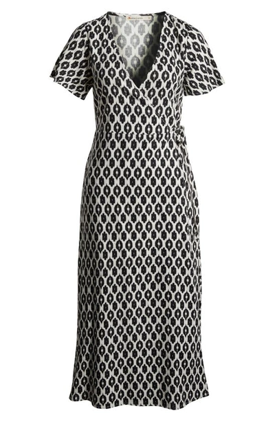 Marine Layer Emlyn Wrap Midi Dress In Black And White Ecat