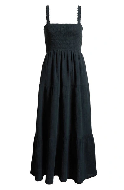 Marine Layer Selene Smocked Cotton Maxi Sundress In Black