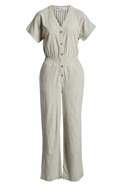 Marine Layer Stripe Wide Leg Jumpsuit In Olive Stripe