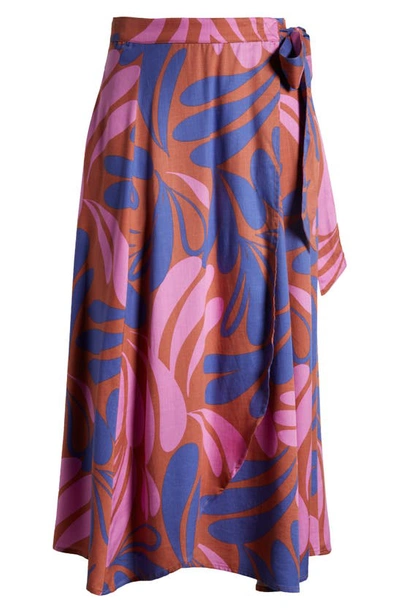 Marine Layer Valencia Floral Organic Cotton Wrap Skirt In Auburn Abstract Floral