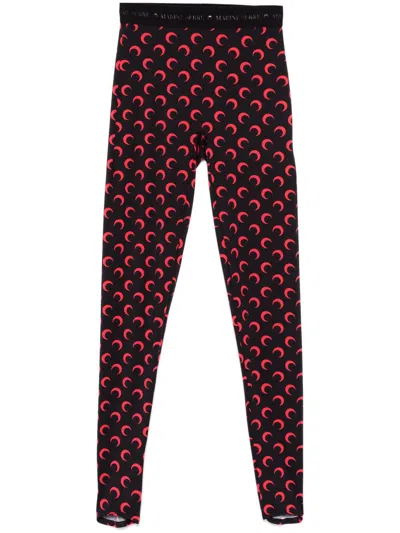 Marine Serre All-over Moon Print Leggings In Red