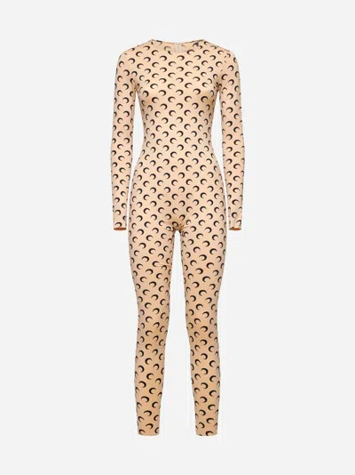 Marine Serre Beige Recycled Jersey Moon Catsuit In Ta10 Tan