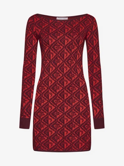 Marine Serre Moon Diamant-jacquard Knitted Minidress In Red