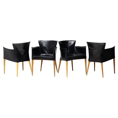 Pre-owned Mario Bellini Set Of Four Vela Black Leather Armchairs By Carlo Bartoli, Italy, 1990s
