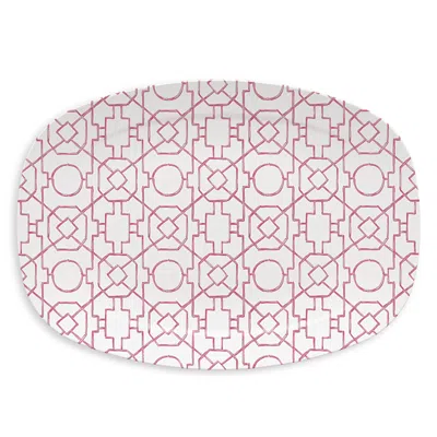 Mariposa Aqua Trellis Platter In White