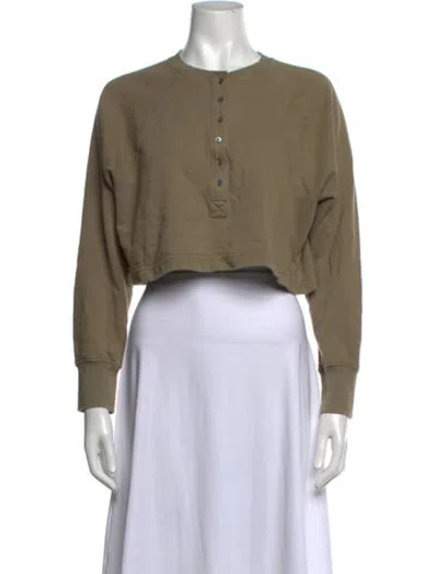 Pre-owned Marissa Webb Crew Neck Long Sleeve Crop Top In Green