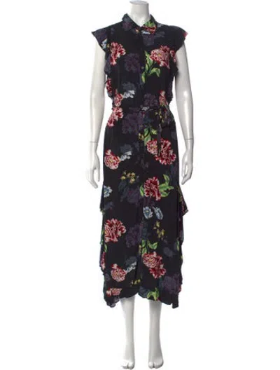 Pre-owned Marissa Webb Floral Print Midi Length Dress In Black