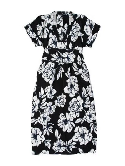 Pre-owned Marissa Webb Floral Print Midi Length Dress In Black
