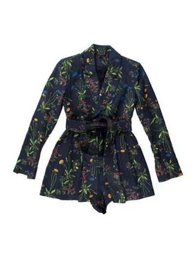 Pre-owned Marissa Webb Floral Print V-neck Romper In Blue