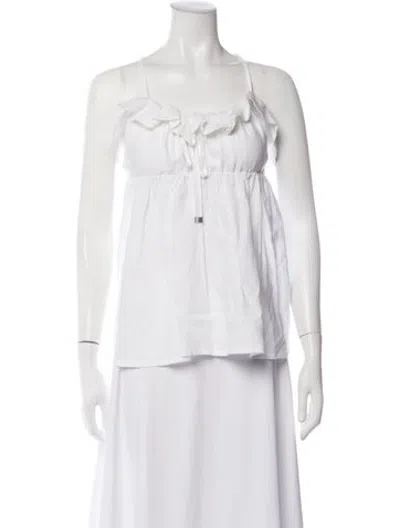 Pre-owned Marissa Webb Linen Tie Neck Blouse In White