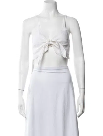 Pre-owned Marissa Webb Linen V-neck Crop Top In White