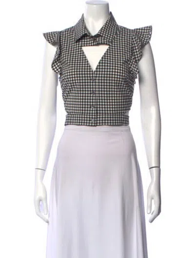 Pre-owned Marissa Webb Plaid Print V-neck Button-up Top In Black