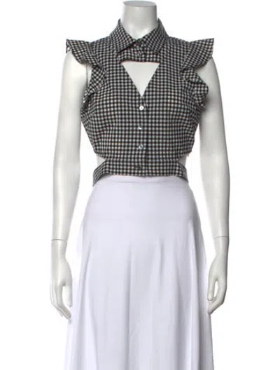 Pre-owned Marissa Webb Plaid Print V-neck Crop Top In Black