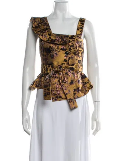 Pre-owned Marissa Webb Printed Square Neckline Top In Black/yellow