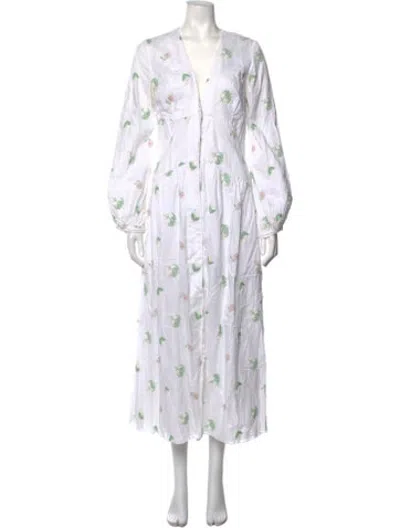 Pre-owned Markarian Floral Print Long Dress In White