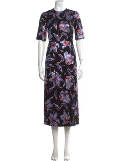 Pre-owned Markarian Floral Print Midi Length Dress In Black