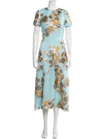 Pre-owned Markarian Floral Print Midi Length Dress In Blue