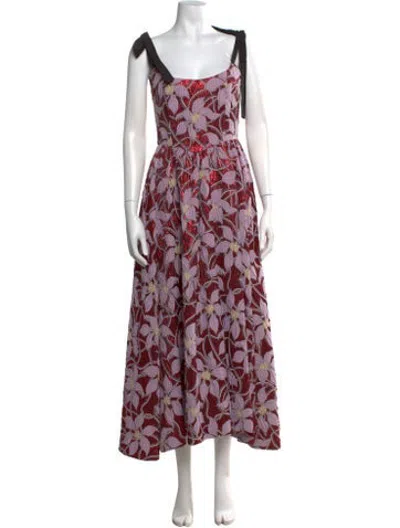 Pre-owned Markarian Floral Print Midi Length Dress In Purple