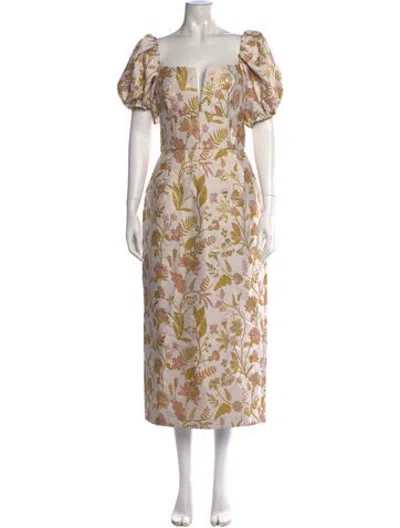 Pre-owned Markarian Floral Print Midi Length Dress W/ Tags In Gold