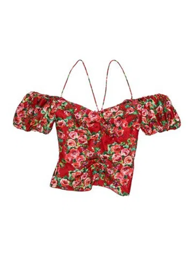 Pre-owned Markarian Floral Print V-neck Crop Top In Red