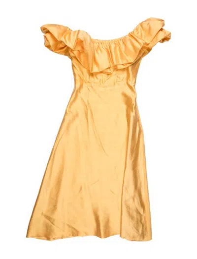 Pre-owned Markarian Off-the-shoulder Midi Length Dress In Yellow