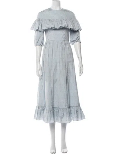 Pre-owned Markarian Striped Midi Length Dress In Blue
